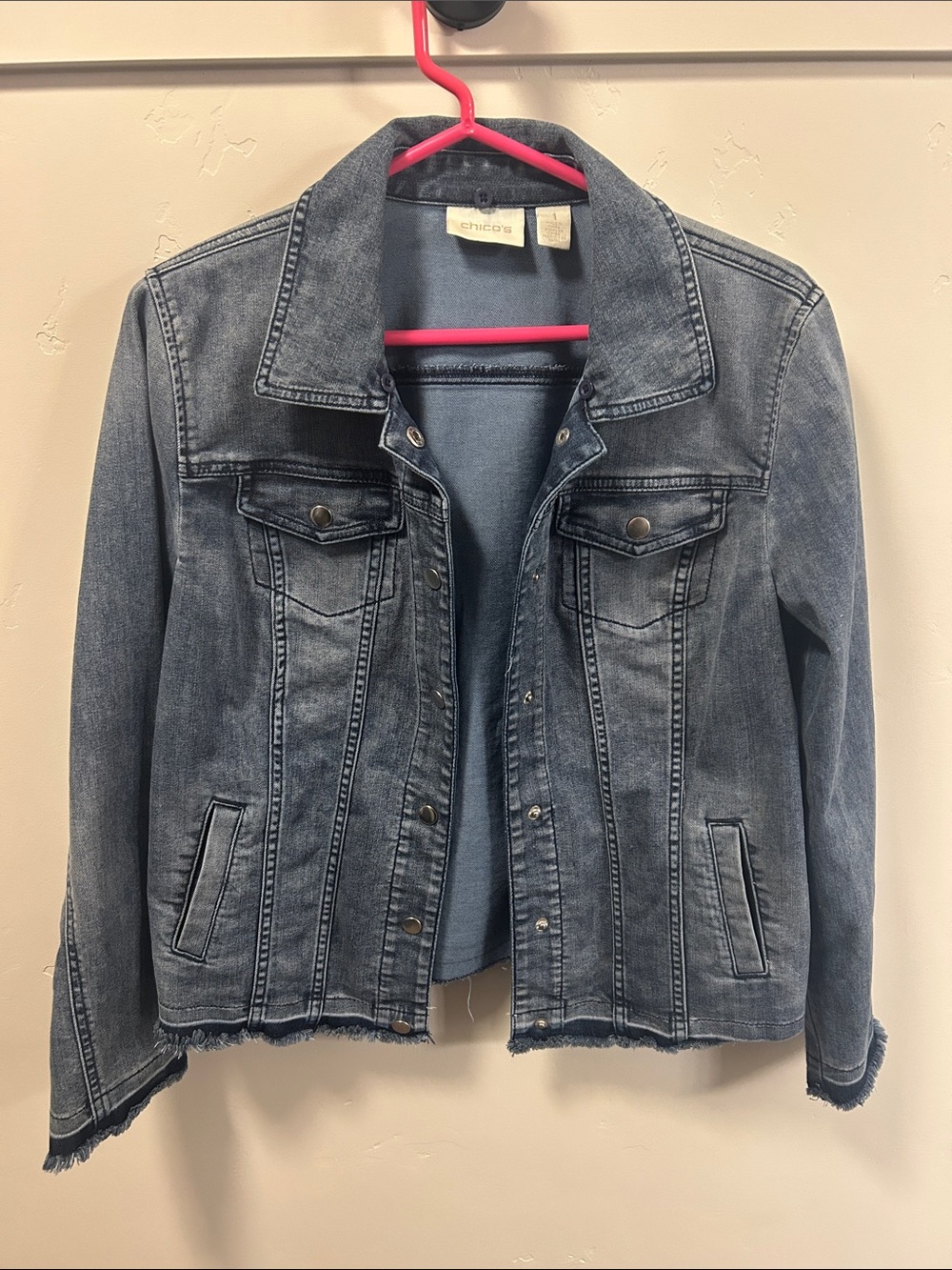 Chico's Women's Washed Denim Jacket in Blue-Gray